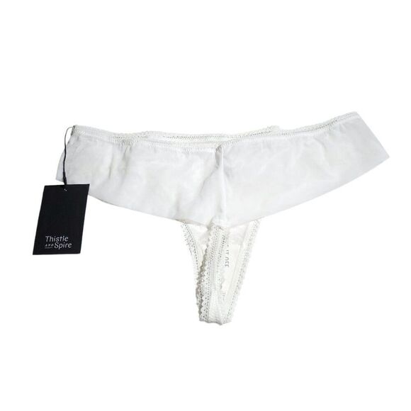 Thistle and Spire Eyelash Lace Mirage Thong Ivory White Size Large 261603 - Picture 3 of 7